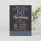 Surprise 50th Birthday Invitation Black and Blue Kaart (Staand voorkant)