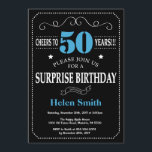 Surprise 50th Birthday Invitation Blue en Black Kaart<br><div class="desc">Verrassend 50e verjaardag Uitnodiging Blauw en Zwarte Typografie. Chalkboard. Zwart-witte achtergrond. Volwassen verjaardag. Mannelijke Mannen of vrouwen: Birthday. Kinder jongen of meisje Lady Teen Teenage Bday Invite. 13e 15e 16e 18e 21e 30e 40e 50e 60e 70e 80e 90e 100e. Elke leeftijd. Voor verdere aanpassing, te klikken gelieve de knoop "van...</div>