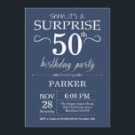 Surprise 50th Birthday Invitation Blue Kaart<br><div class="desc">Verrassend 50e verjaardag Uitnodiging met Blauwe Achtergrond. Volwassen verjaardag. Mannen of vrouwen uitgenodigd. 13e 15e 16e 18e 21e 30e 40e 50e 60e 70e 90e 100e,  elke leeftijd. Voor verdere aanpassing,  te klikken gelieve de knoop "van de Aanpassing het"en ons ontwerphulpmiddel te gebruiken om deze sjabloon te wijzigen.</div>
