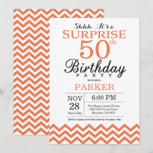 Surprise 50th Birthday Invitation Coral Chevron Kaart