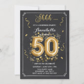 Surprise 50th Birthday Invitation Gold Chalkboard Kaart (Voorkant)