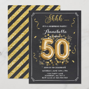 Surprise 50th Birthday Invitation Gold Chalkboard Kaart