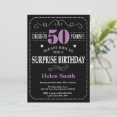 Surprise 50th Birthday Invitation Paars and Black Kaart (Staand voorkant)