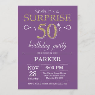 Surprise 50th Birthday Invitation Paars and Gold Kaart