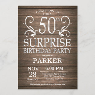 Surprise 50th Birthday Invitation Rustic Wood Kaart