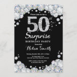 Surprise 50th Birthday Invitation Silver Diamond Kaart<br><div class="desc">Verrassende uitnodiging van 50e verjaardag. Silver Rhinestone Diamond Chalkboard Achtergrond. Elegant Birthday Bash nodigt uit. Zwart-wit. Volwassen verjaardag. Vrouwendag. Mannen op zaterdag. Voor verdere aanpassing,  te klikken gelieve de knoop "van de Aanpassing het"en ons ontwerphulpmiddel te gebruiken om deze sjabloon te wijzigen.</div>