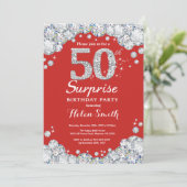Surprise 50th Birthday Invitation Silver Diamond Kaart (Staand voorkant)