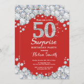 Surprise 50th Birthday Invitation Silver Diamond Kaart (Voorkant / Achterkant)