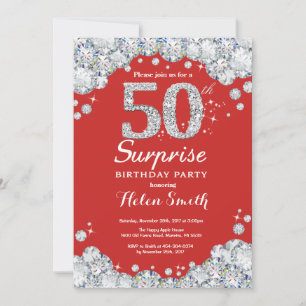 Surprise 50th Birthday Invitation Silver Diamond Kaart