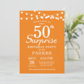 Surprise 50th Birthday Invitation Sinaasappel Kaart (Staand voorkant)