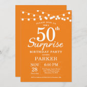Surprise 50th Birthday Invitation Sinaasappel Kaart (Voorkant / Achterkant)