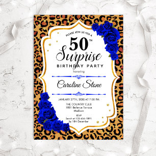 Surprise 50th Birthday - Leopard Gold Royal Blue Kaart