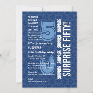 SURPRISE 50th Birthday Modern Blue and White F646 Kaart
