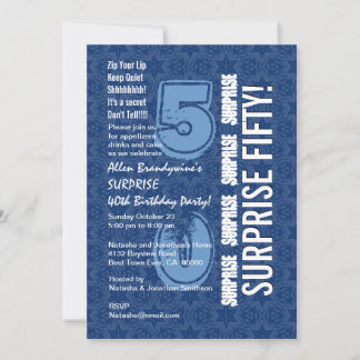 SURPRISE 50th Birthday Modern Blue and White F646 Kaart