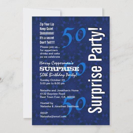 SURPRISE 50th Birthday Modern Blue Pattern G208 Kaart (Voorkant)