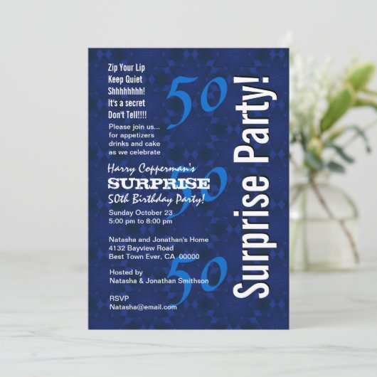 SURPRISE 50th Birthday Modern Blue Pattern G208 Kaart (Staand voorkant)