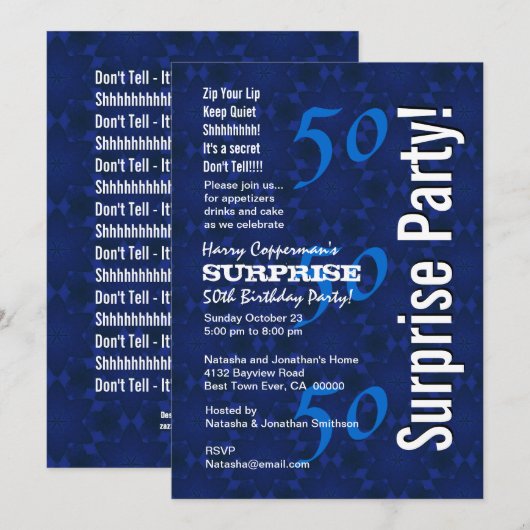 SURPRISE 50th Birthday Modern Blue Pattern G208 Kaart (Voorkant / Achterkant)