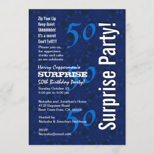 SURPRISE 50th Birthday Modern Blue Pattern G208 Kaart
