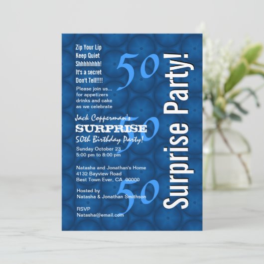 SURPRISE 50th Birthday Modern Blue Pattern G209 Kaart (Staand voorkant)