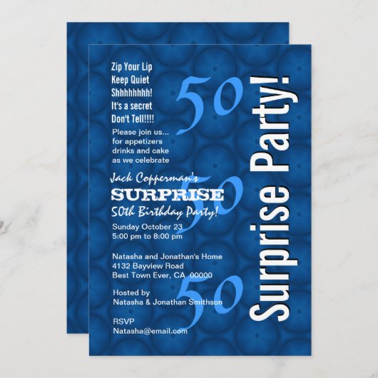 SURPRISE 50th Birthday Modern Blue Pattern G209 Kaart (Voorkant / Achterkant)