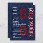 SURPRISE 50th Birthday Modern Blue Red S691 Kaart (Voorkant / Achterkant)