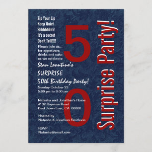 SURPRISE 50th Birthday Modern Blue Red S691 Kaart