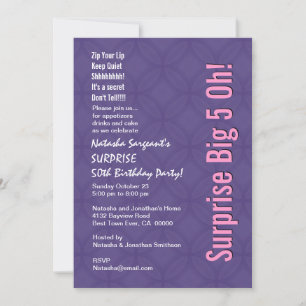 SURPRISE 50th Birthday Modern Paars Pink G351 Kaart