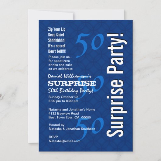 SURPRISE 50th Birthday Modern Royal Blue G200 Kaart (Voorkant)