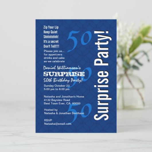 SURPRISE 50th Birthday Modern Royal Blue G200 Kaart (Staand voorkant)
