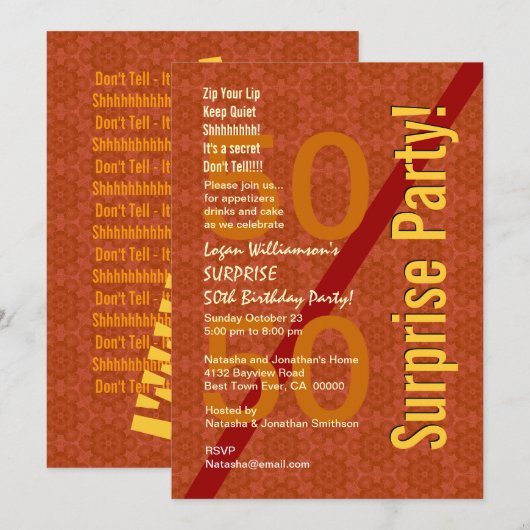 SURPRISE 50th Birthday Oranje Gold Gears B322 Kaart (Voorkant / Achterkant)