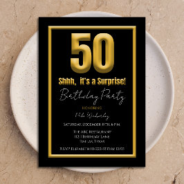 Surprise 50th Birthday Party Gold and Black 50 Kaart