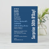 SURPRISE 50th Birthday Party Modern Blue and White Kaart (Staand voorkant)