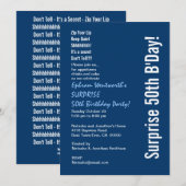 SURPRISE 50th Birthday Party Modern Blue and White Kaart (Voorkant / Achterkant)