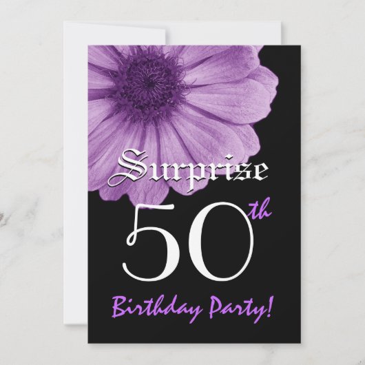SURPRISE 50th Birthday Sjabloon Paarse Daisy Kaart (Voorkant)