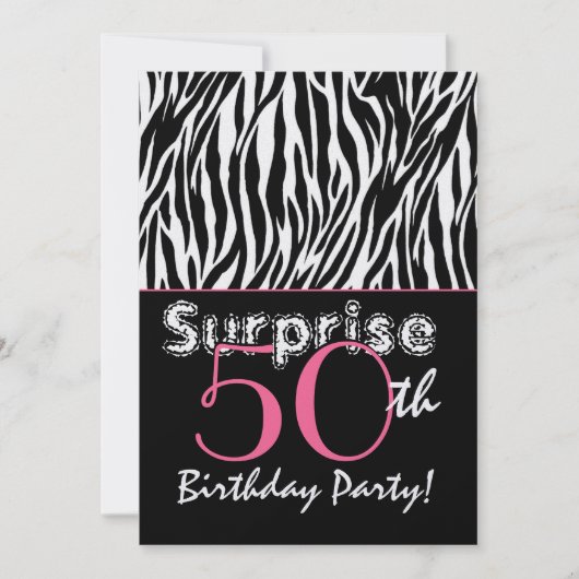 SURPRISE 50th Birthday Zebra Stripes Black White Kaart (Voorkant)