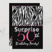 SURPRISE 50th Birthday Zebra Stripes Black White Kaart (Voorkant / Achterkant)