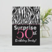 SURPRISE 50th Birthday Zebra Stripes Black White Kaart (Staand voorkant)