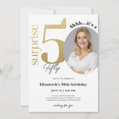 Surprise 50th Gold Birthday Invitation met foto Kaart (Voorkant)