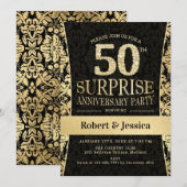 Surprise 50th Jubileum Party - Gouden Zwart Kaart (Voorkant / Achterkant)