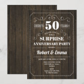 Surprise 50th Jubileum Party - Rustic Wood Kaart (Voorkant / Achterkant)