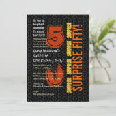 SURPRISE 50th Modern Birthday Black Gold Oranje Kaart (Staand voorkant)