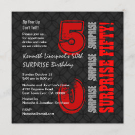 SURPRISE 50th Modern Birthday Black Red W587 Kaart