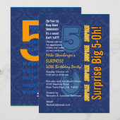 SURPRISE 50th Modern Birthday Blue en Gold R432 Kaart (Voorkant / Achterkant)