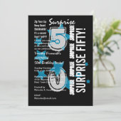 SURPRISE 50th Modern Birthday Blue Stars W1758 Kaart (Staand voorkant)