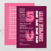 SURPRISE 50th Modern Birthday Pink Burgundy Wine Kaart (Voorkant / Achterkant)