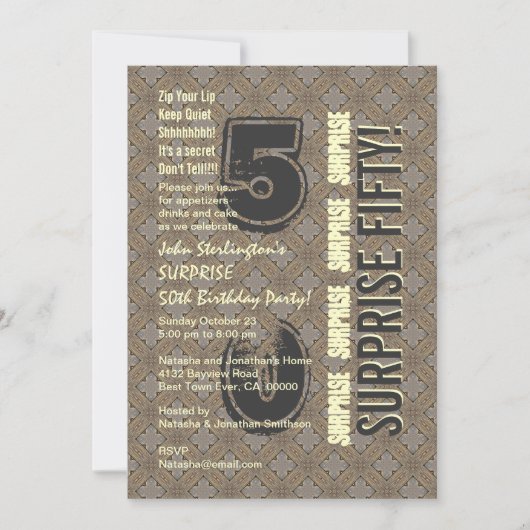 SURPRISE 50th Modern Birthday Wood Tone Pattern Kaart (Voorkant)