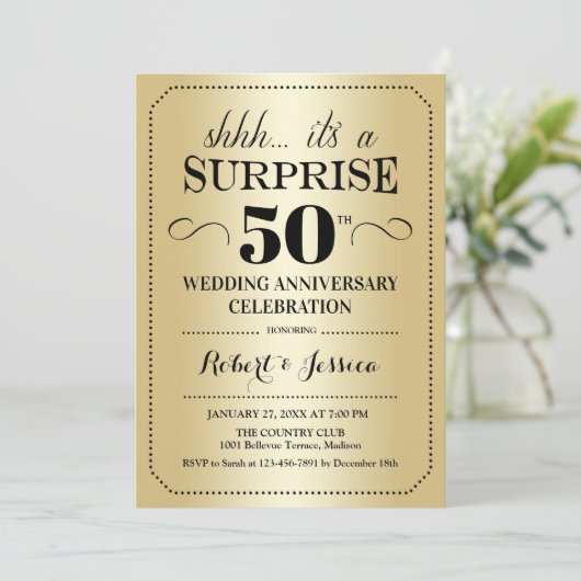 Surprise 50th Wedding Jubileum - Goud Zwart Kaart (Staand voorkant)