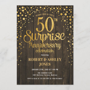 Surprise 50th Wedding Jubileum - Hout & Gold Kaart