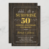 Surprise 50th Wedding Jubileum - Hout Goud Kaart (Voorkant / Achterkant)