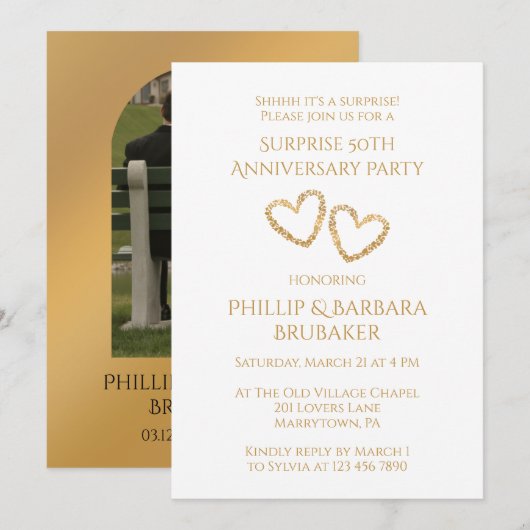 Surprise 50th Wedding Jubileum Photo Hearts Kaart (Voorkant / Achterkant)